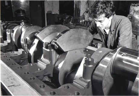 Tony Scarborough bedding down a crankshaft