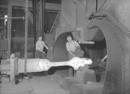 forging red hot metal with a 10 ton steam hammer